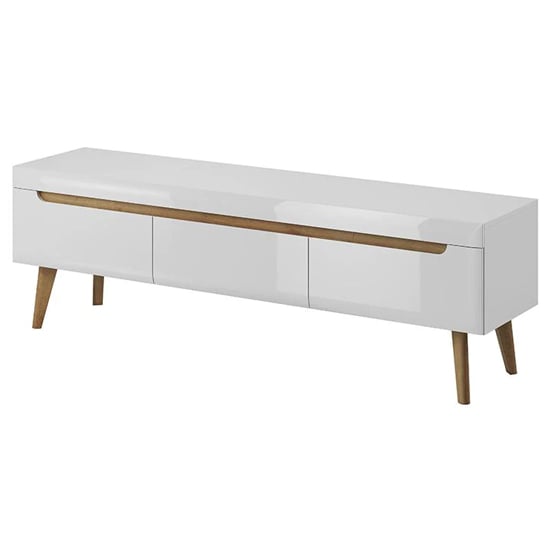 Product photograph of Newry High Gloss Tv Stand With 3 Drawers In White from Furniture in Fashion