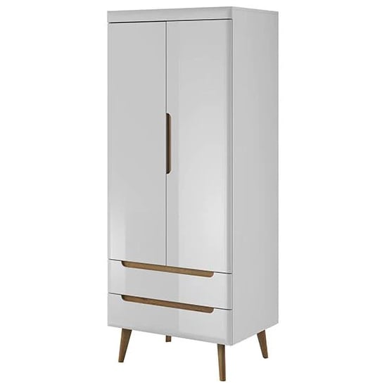 Newry High Gloss Wardrobe With 2 Door 2 Drawers In White