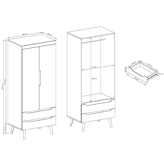 Newry Wooden Wardrobe With 2 Door 2 Drawers In Artisan Oak