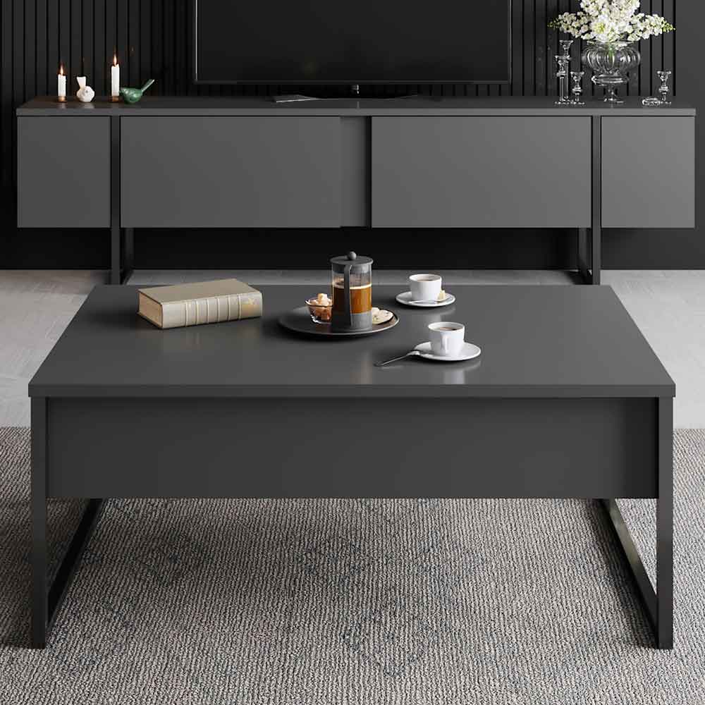 Nordic Wooden Coffee Table with Black Metal Frame in Anthracite