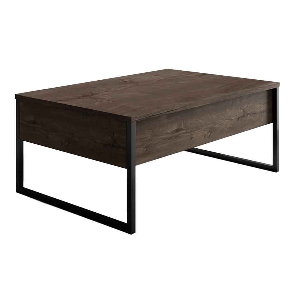 Nordic Wooden Coffee Table with Black Metal Frame in Walnut