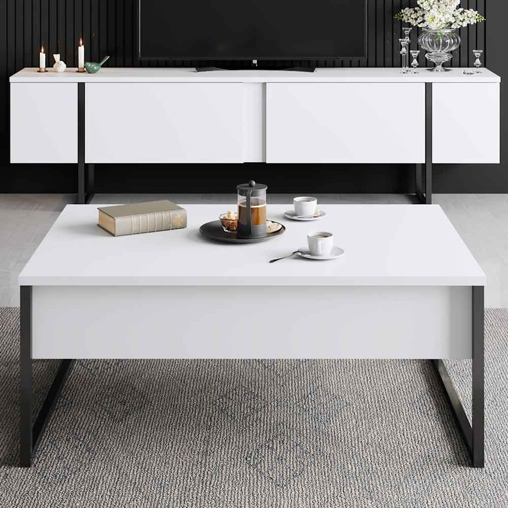 Nordic Wooden Coffee Table with Black Metal Frame in White