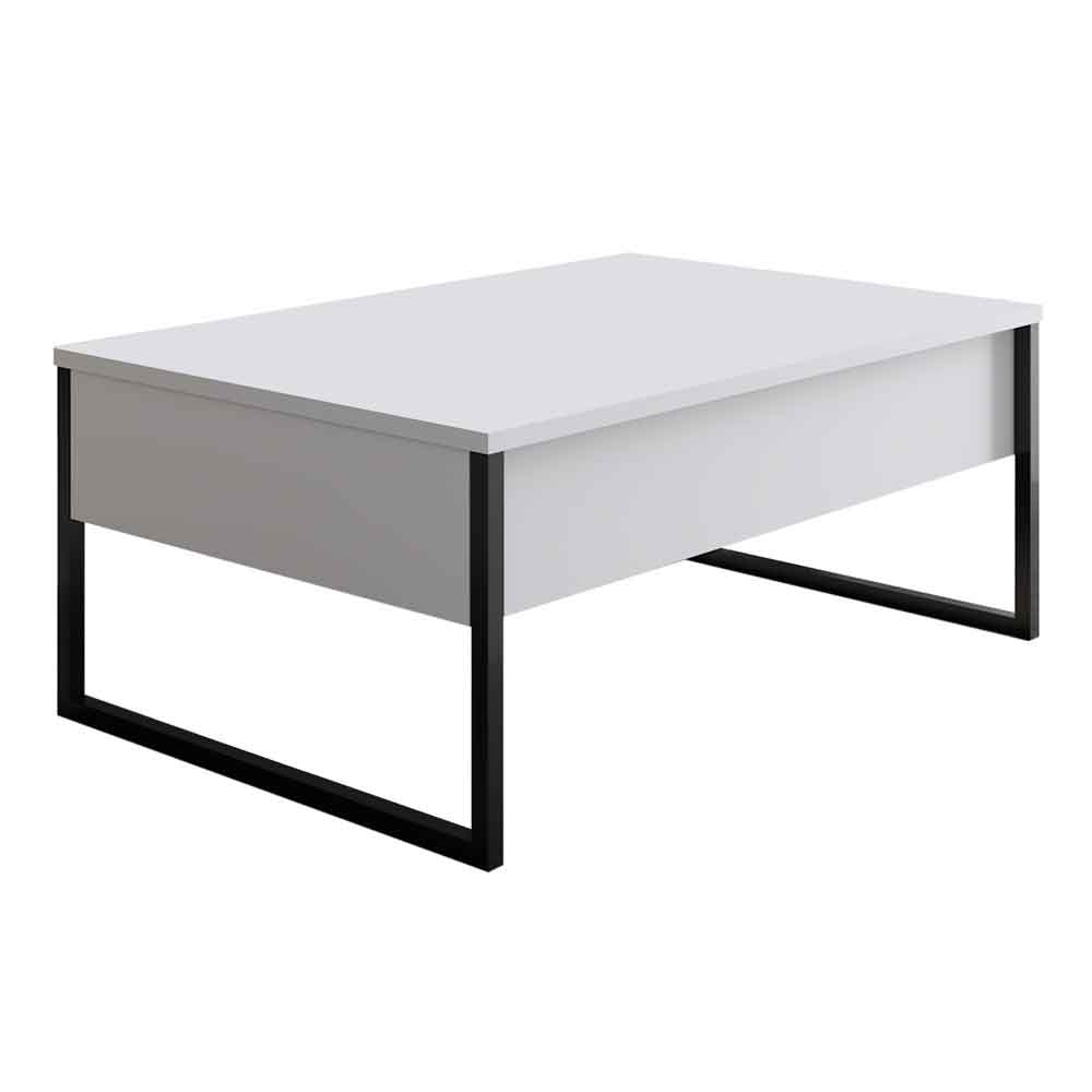 Nordic Wooden Coffee Table with Black Metal Frame in White