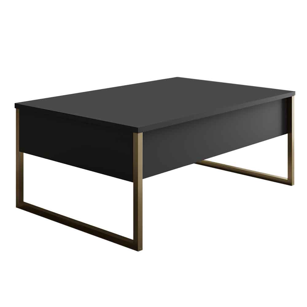 Nordic Wooden Coffee Table with Gold Metal Frame in Anthracite