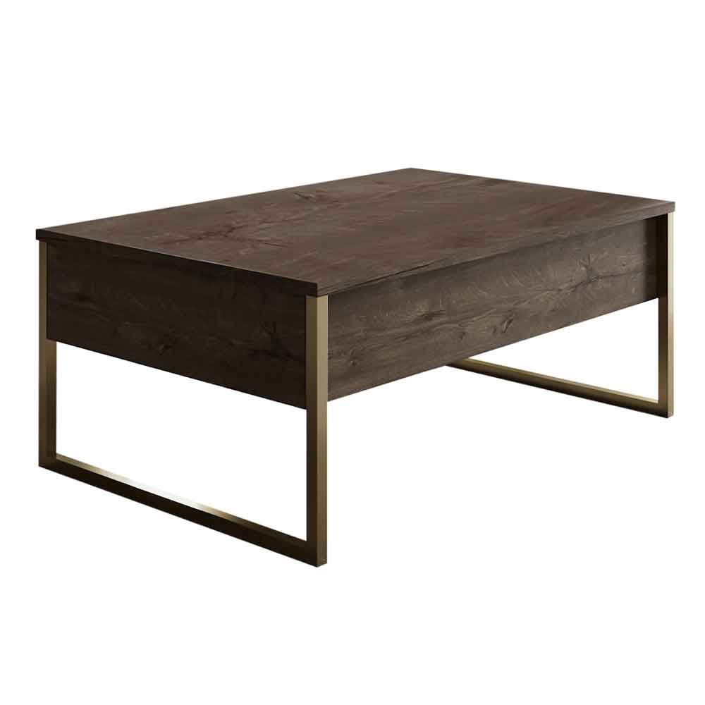 Nordic Wooden Coffee Table with Gold Metal Frame in Walnut
