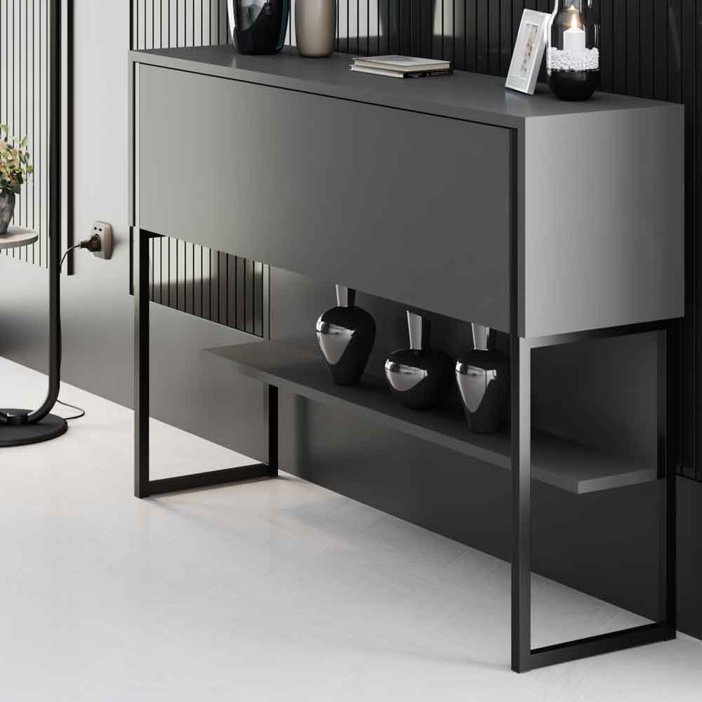 Nordic Wooden Console Table With Black Metal Frame in Anthracite