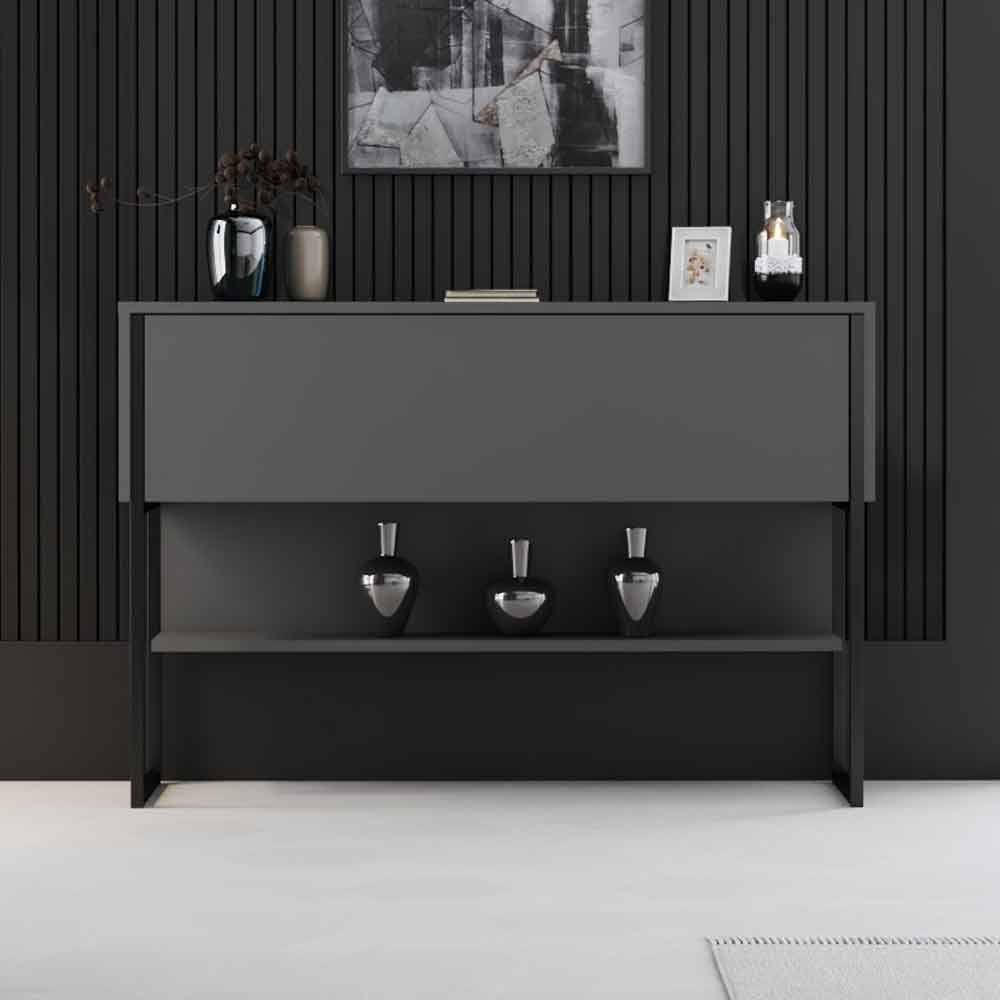 Nordic Wooden Console Table With Black Metal Frame in Anthracite