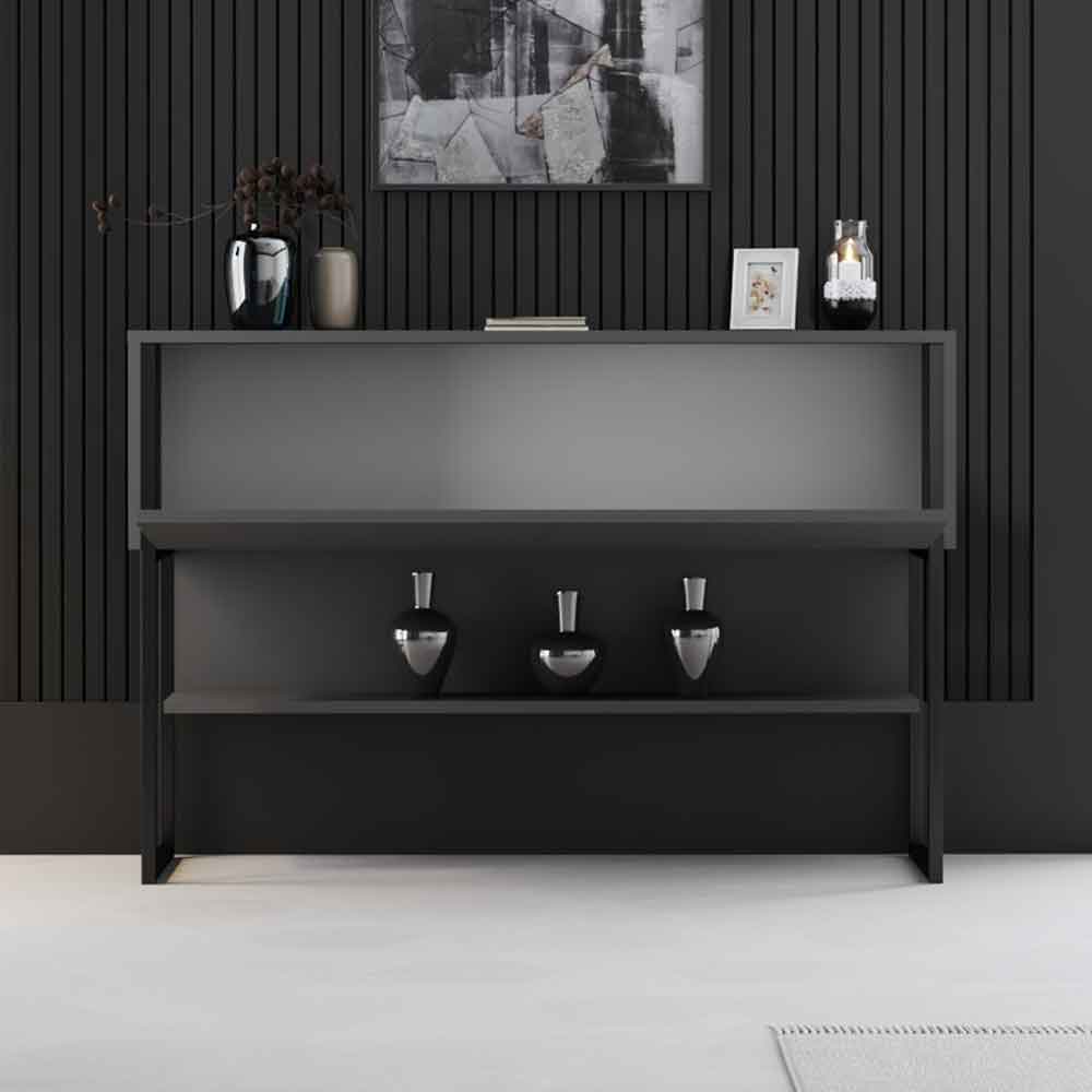 Nordic Wooden Console Table With Black Metal Frame in Anthracite