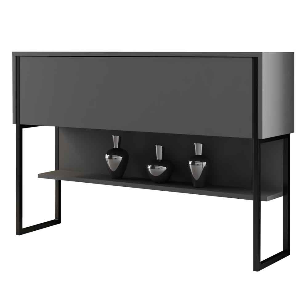 Nordic Wooden Console Table With Black Metal Frame in Anthracite
