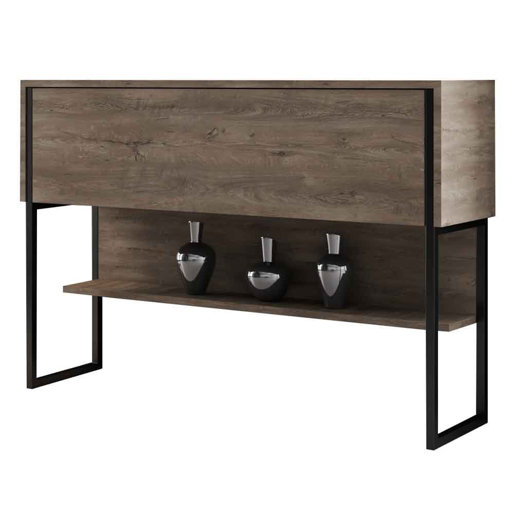 Nordic Wooden Console Table With Black Metal Frame in Walnut