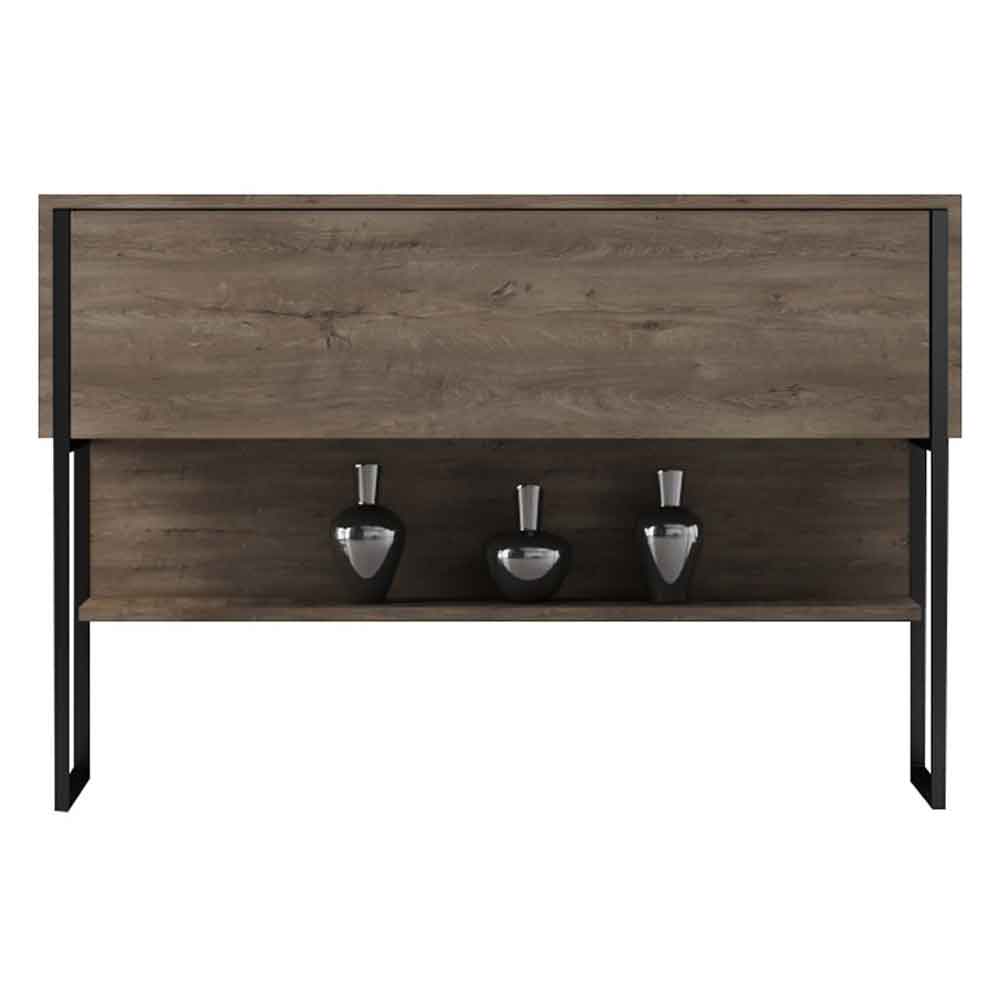 Nordic Wooden Console Table With Black Metal Frame in Walnut