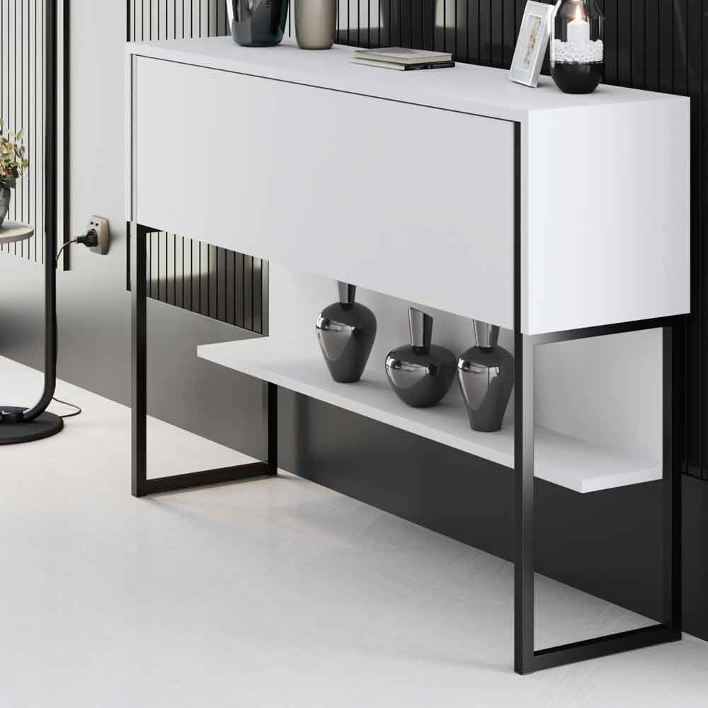 Nordic Wooden Console Table With Black Metal Frame in White