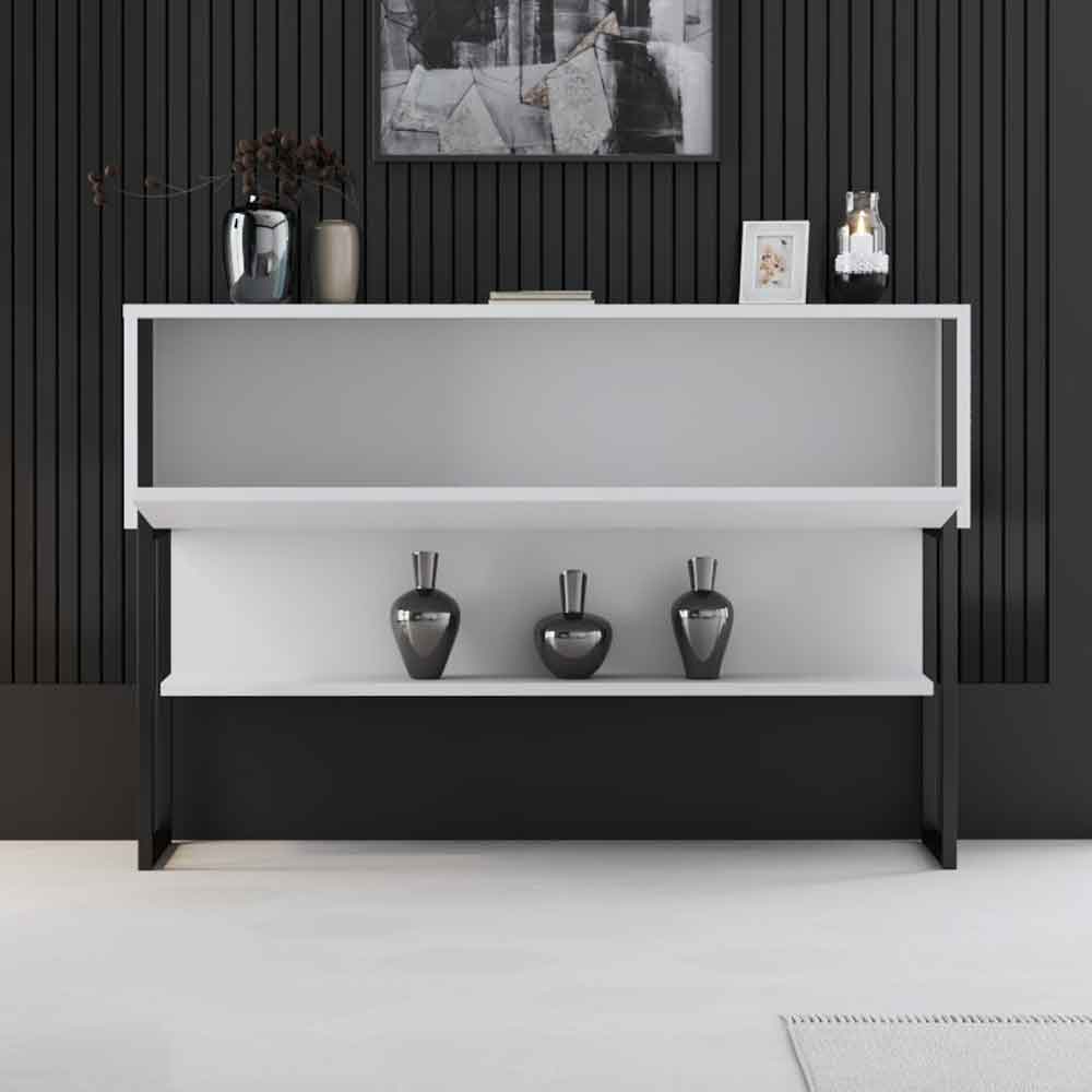 Nordic Wooden Console Table With Black Metal Frame in White