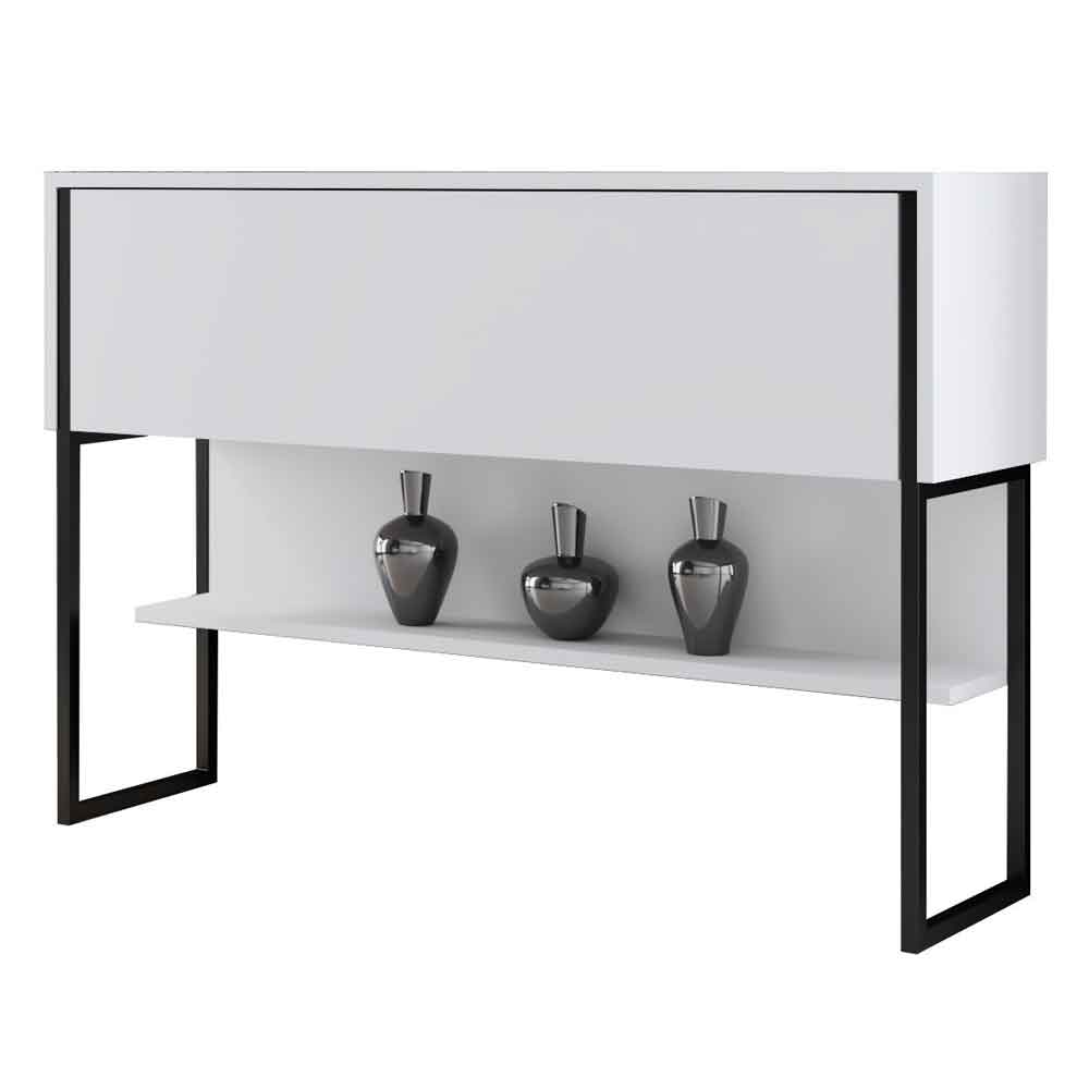 Nordic Wooden Console Table With Black Metal Frame in White