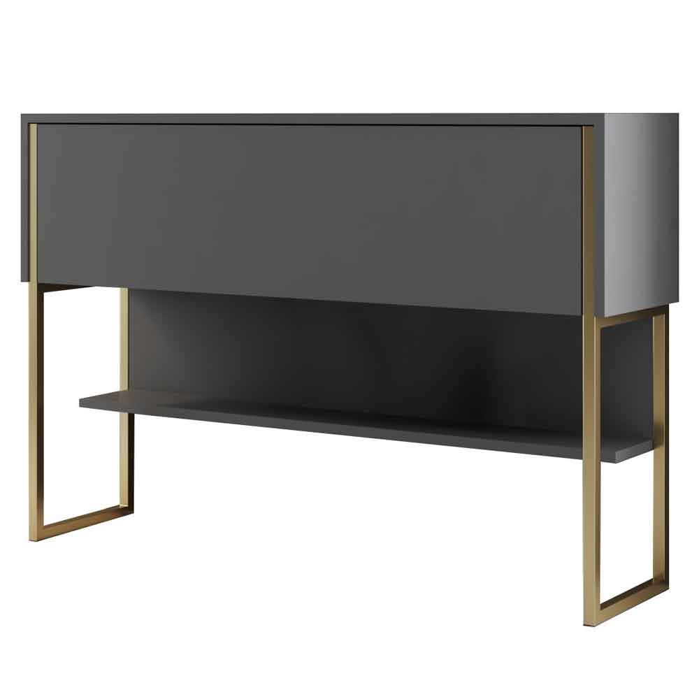 Nordic Wooden Console Table With Gold Metal Frame in Anthracite