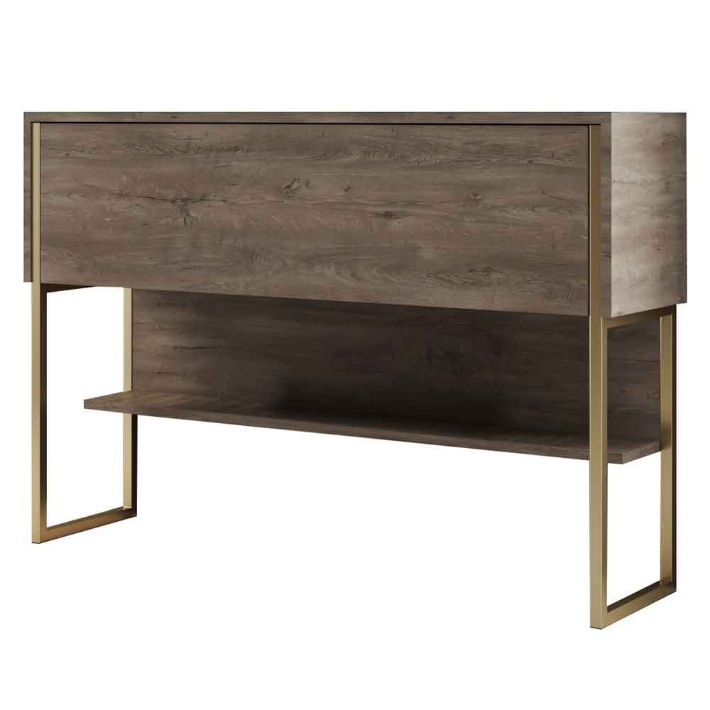 Nordic Wooden Console Table With Gold Metal Frame in Walnut