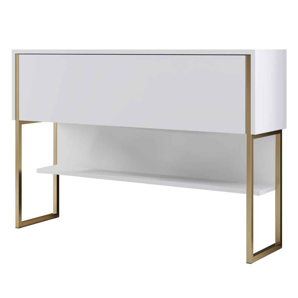 Nordic Wooden Console Table With Gold Metal Frame in White