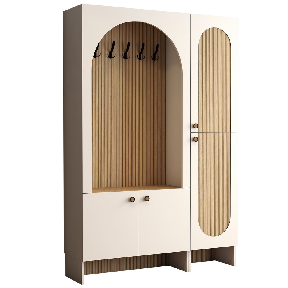 Nordo Wooden Coat Stand with Shoe Storage in Cream and Oak