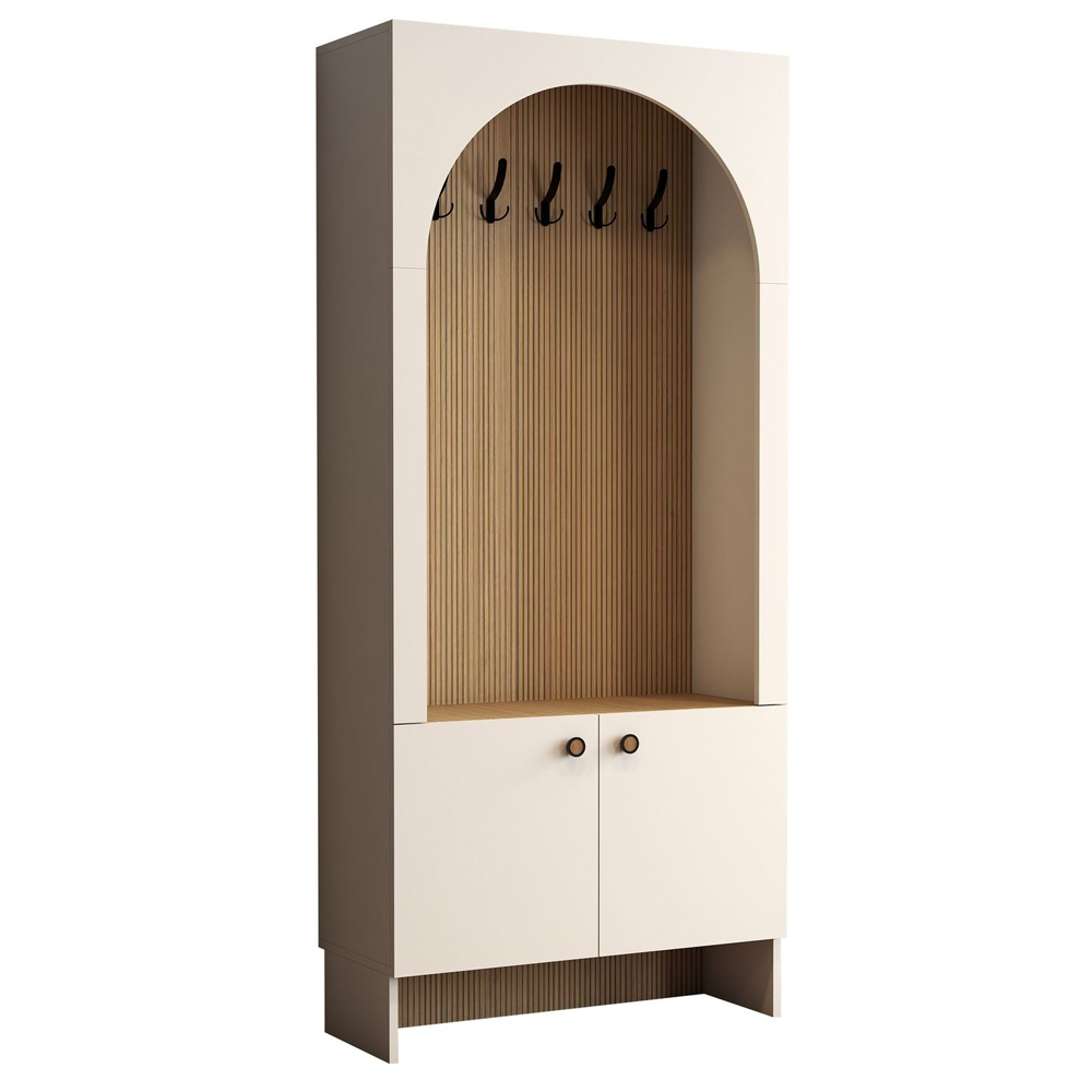 Nordo Wooden Coat Stand with Storage in Cream and Oak