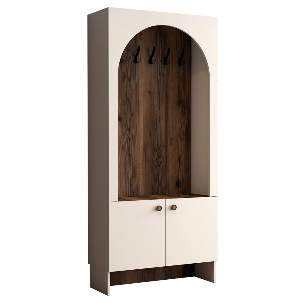 Nordo Wooden Coat Stand with Storage in Cream and Walnut
