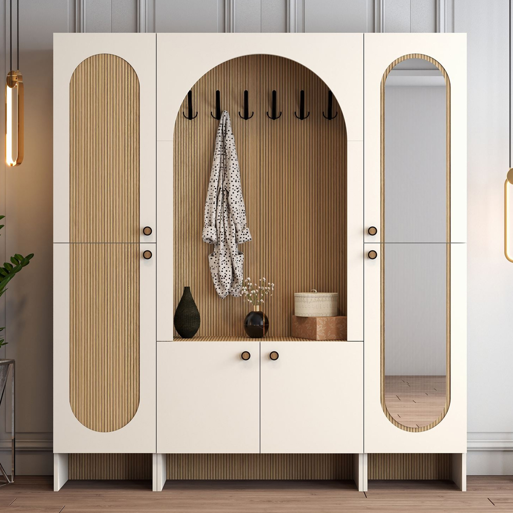 Nordo Wooden Hallway Funiture with Mirror in Cream and Oak