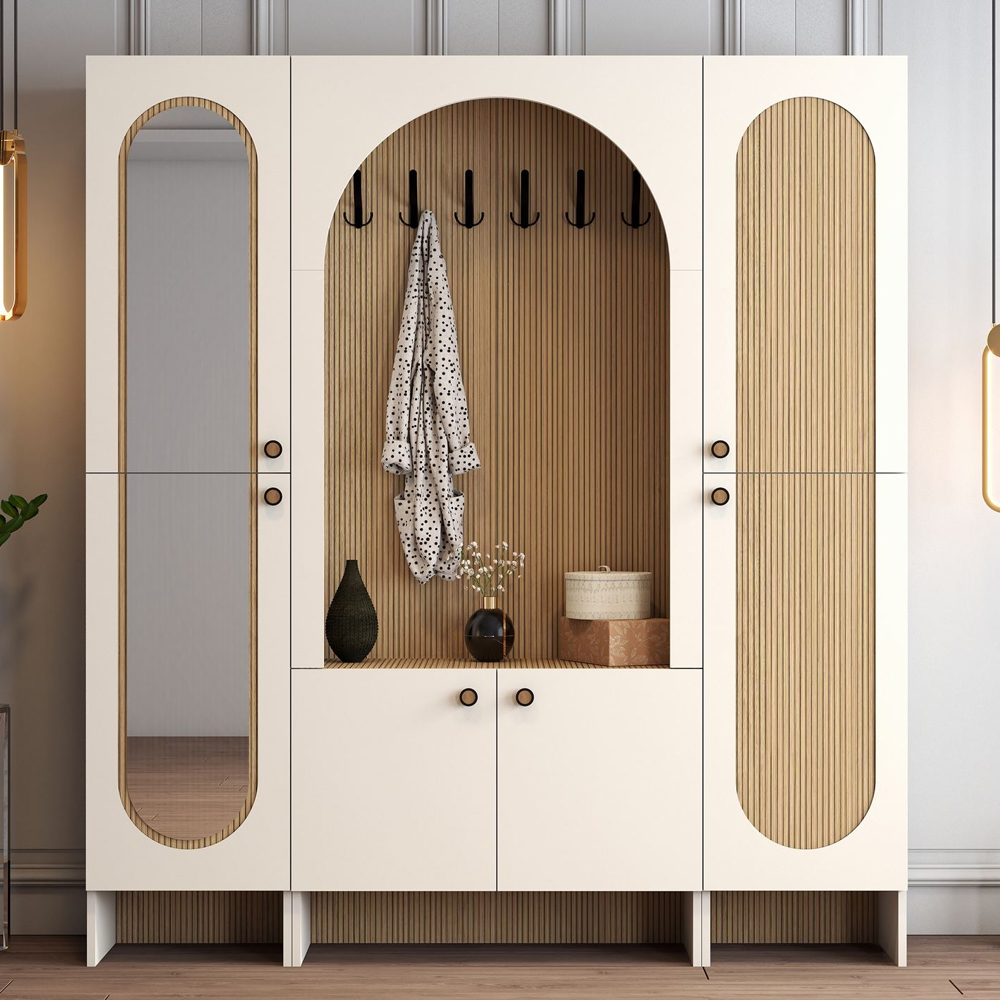 Nordo Wooden Hallway Funiture with Mirror in Cream and Oak