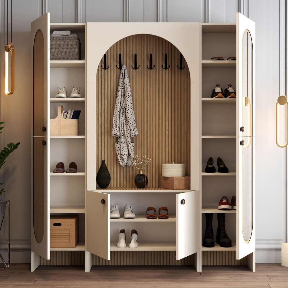 Nordo Wooden Hallway Funiture with Mirror in Cream and Oak