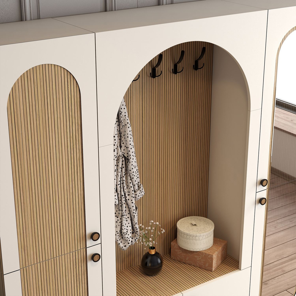 Nordo Wooden Hallway Funiture with Mirror in Cream and Oak