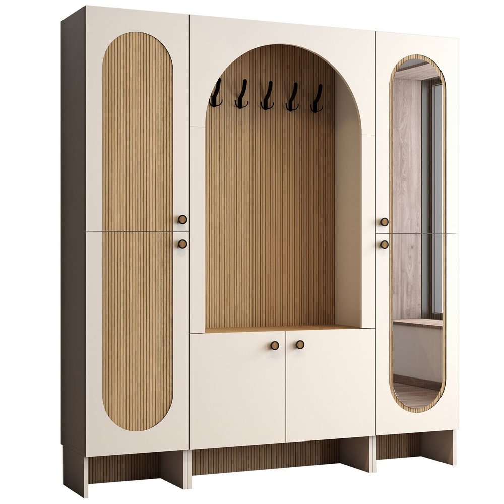 Nordo Wooden Hallway Funiture with Mirror in Cream and Oak