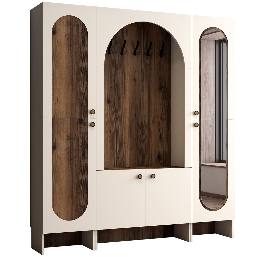 Nordo Wooden Hallway Funiture with Mirror in Cream and Walnut