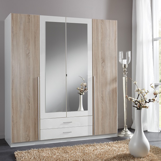 Norell Mirrored Wardrobe Large In White And Oak Effect
