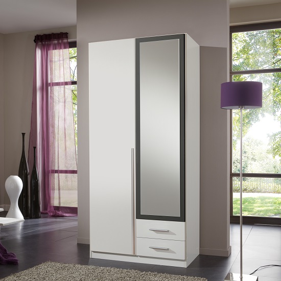 Norell Mirror Wardrobe In White And Graphite With 2 Doors_1