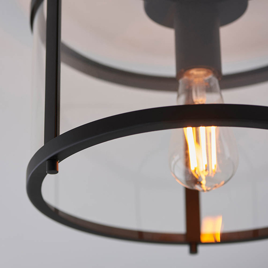 Norfolk Clear Glass Shade Flush Ceiling Light In Matt Black
