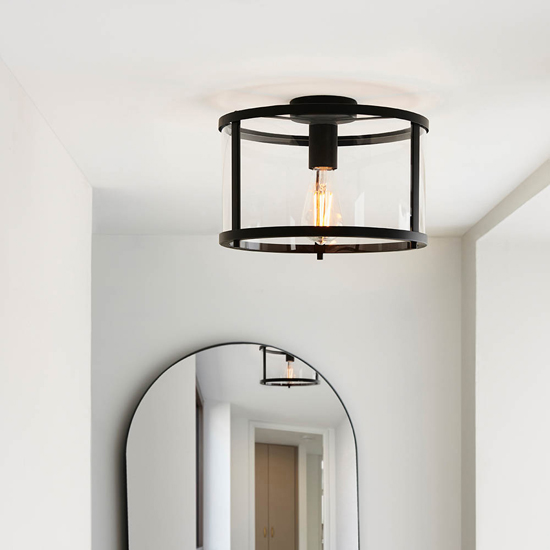 Norfolk Clear Glass Shade Flush Ceiling Light In Matt Black
