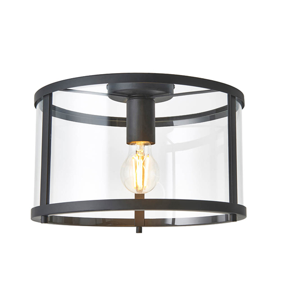 Norfolk Clear Glass Shade Flush Ceiling Light In Matt Black