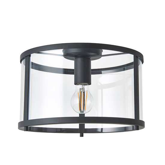 Norfolk Clear Glass Shade Flush Ceiling Light In Matt Black