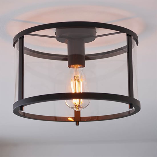 Product photograph of Norfolk Clear Glass Shade Flush Ceiling Light In Matt Black from Furniture in Fashion