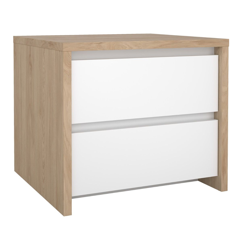 Norfolk Wooden Bedside Cabinet 2 White Gloss Drawers In Hickory