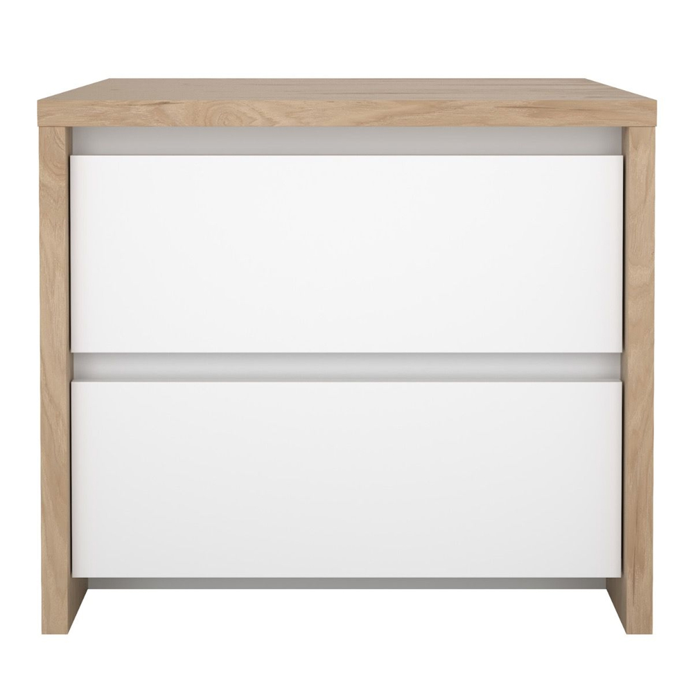 Norfolk Wooden Bedside Cabinet 2 White Gloss Drawers In Hickory