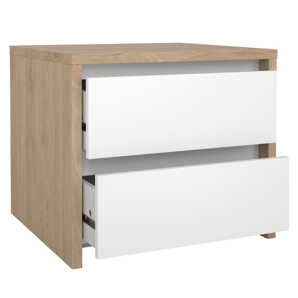 Norfolk Wooden Bedside Cabinet 2 White Gloss Drawers In Hickory