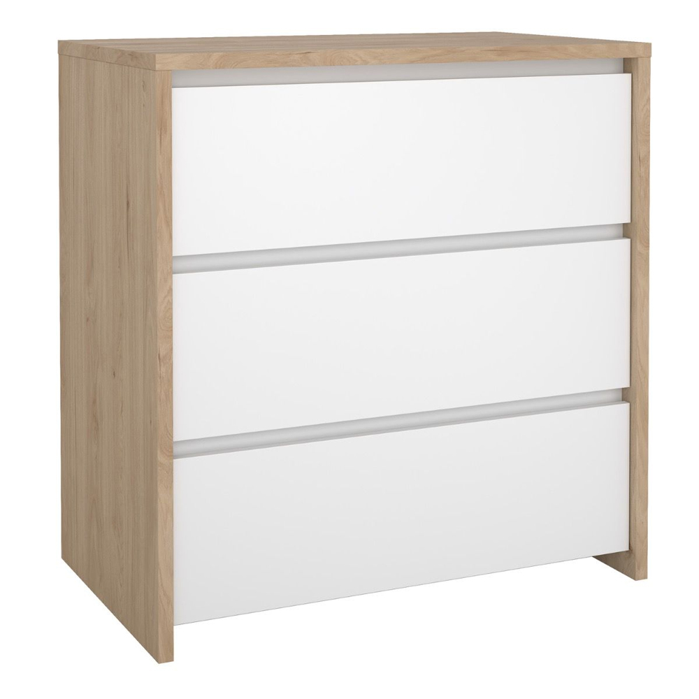 Norfolk Wooden Chest Of 3 White Gloss Drawers In Jackson Hickory