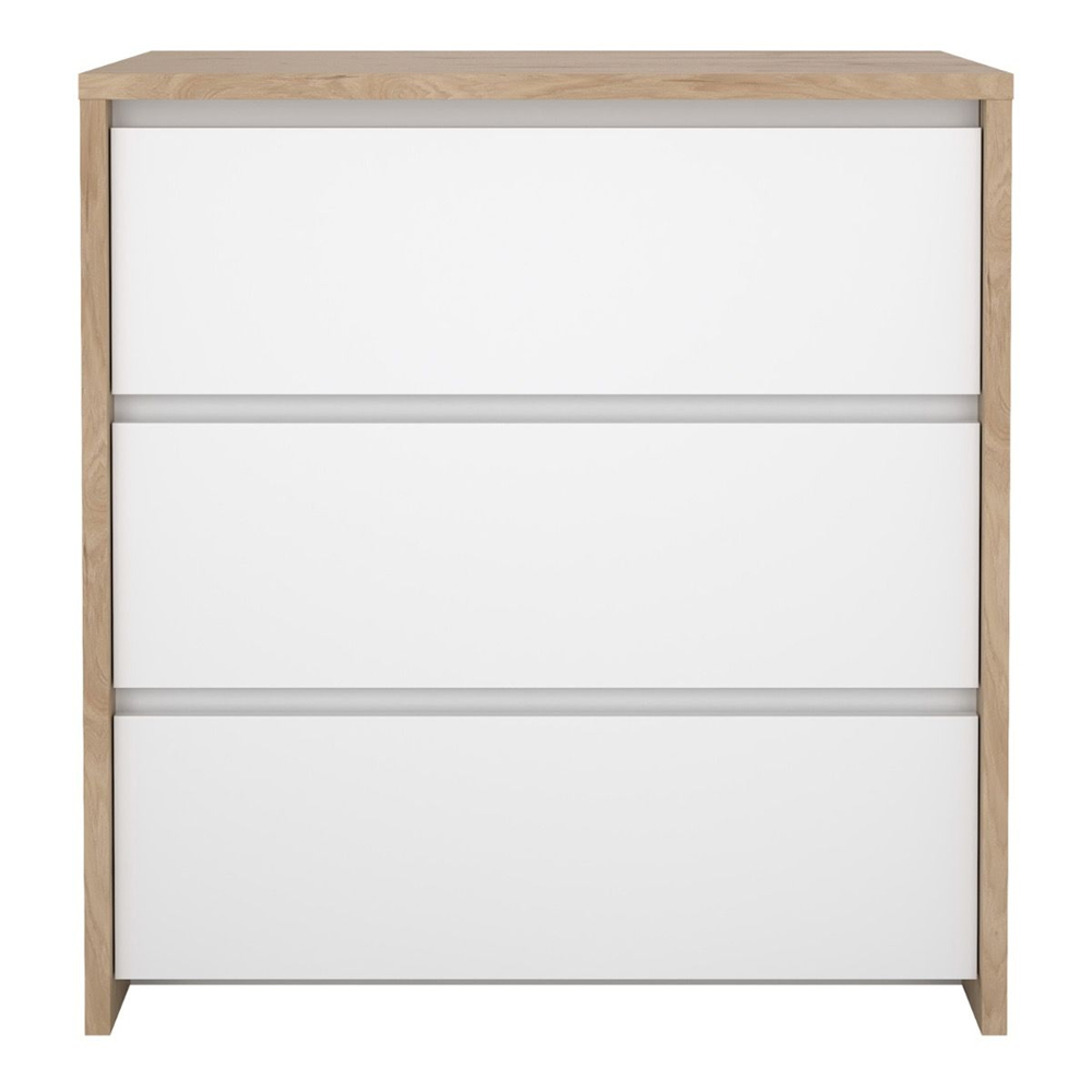 Norfolk Wooden Chest Of 3 White Gloss Drawers In Jackson Hickory