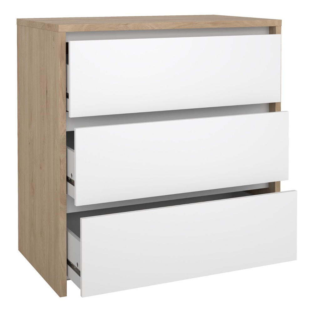 Norfolk Wooden Chest Of 3 White Gloss Drawers In Jackson Hickory