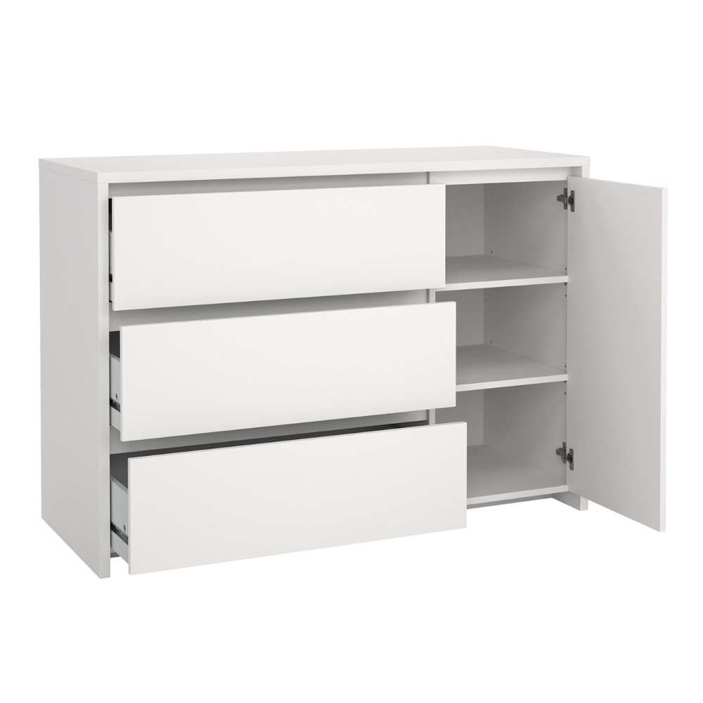 Norfolk Wooden Sideboard With 1 Door 3 Drawers In White