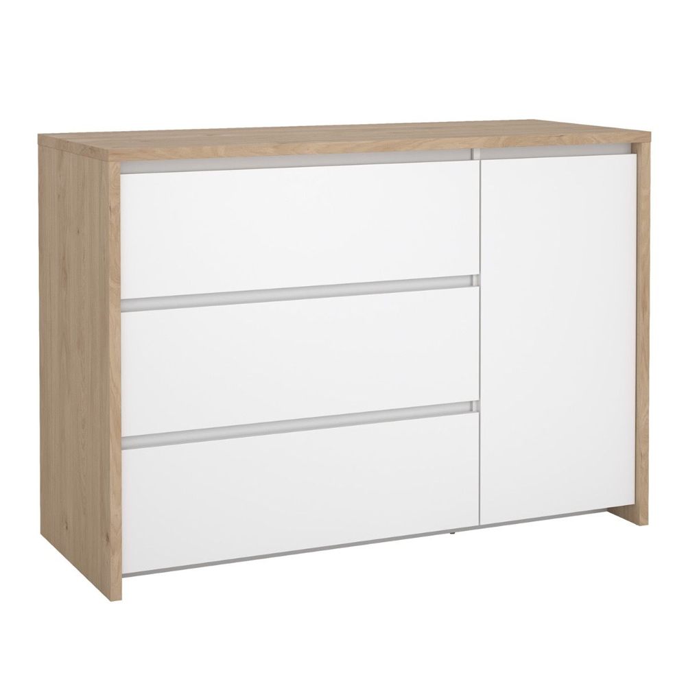 Norfolk Wooden Sideboard With 3 White Gloss Drawers In Hickory