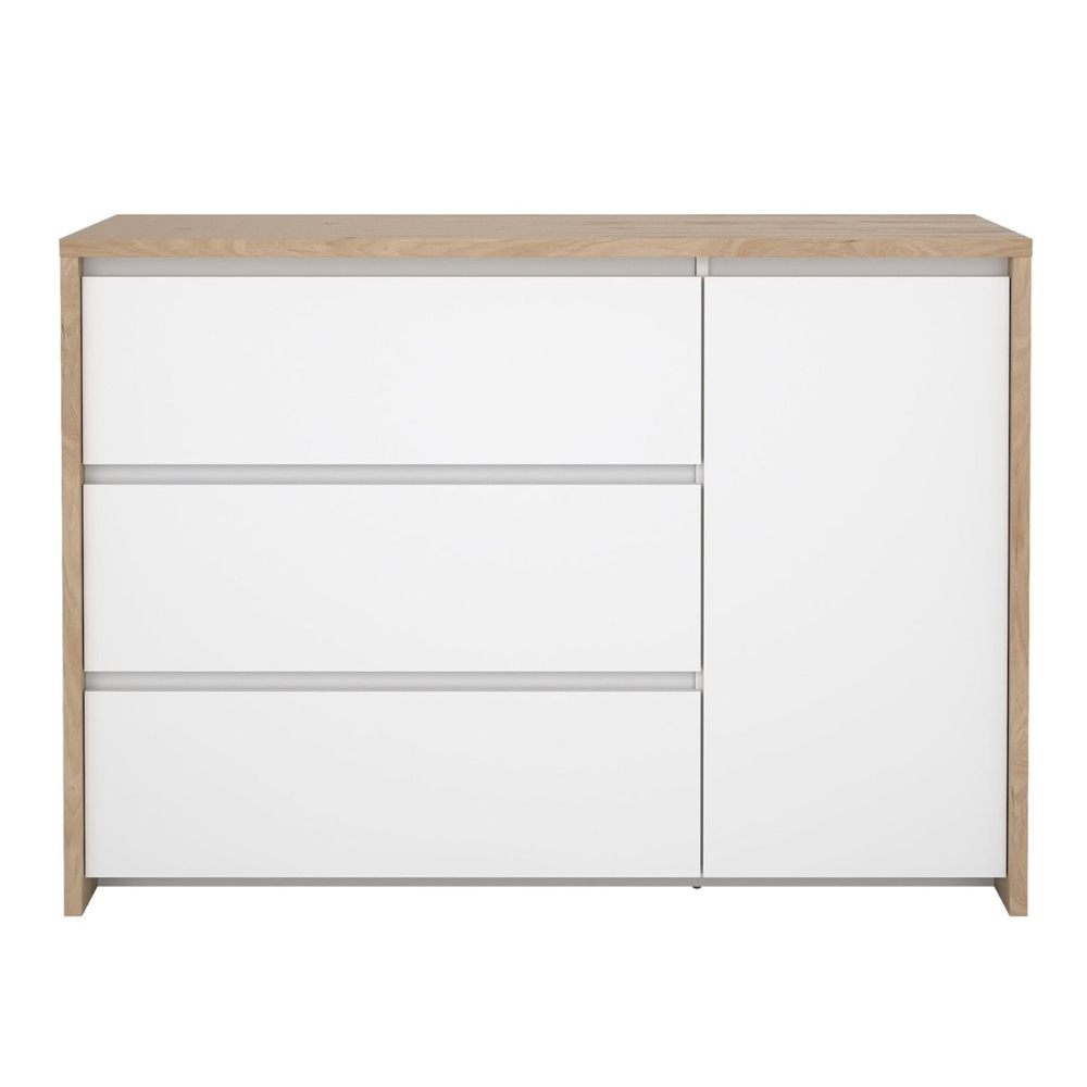 Norfolk Wooden Sideboard With 3 White Gloss Drawers In Hickory