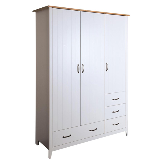 Read more about Norfolk wooden wardrobe in pine and grey with 3 doors 4 drawers