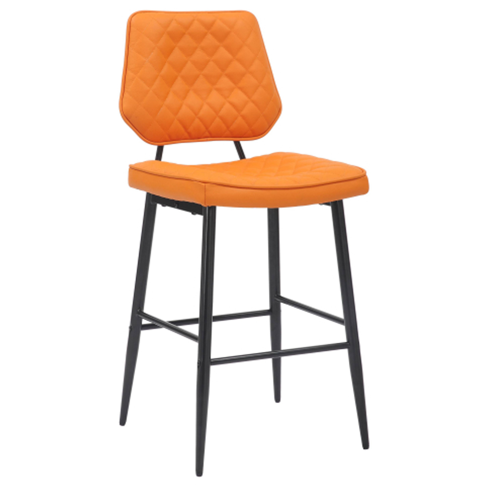 Norham Orange Real Leather Bar Stools in Pair