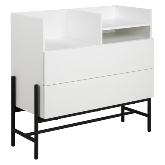 Norko Wooden Chest Of 2 Drawers With Metal Frame In Matt White