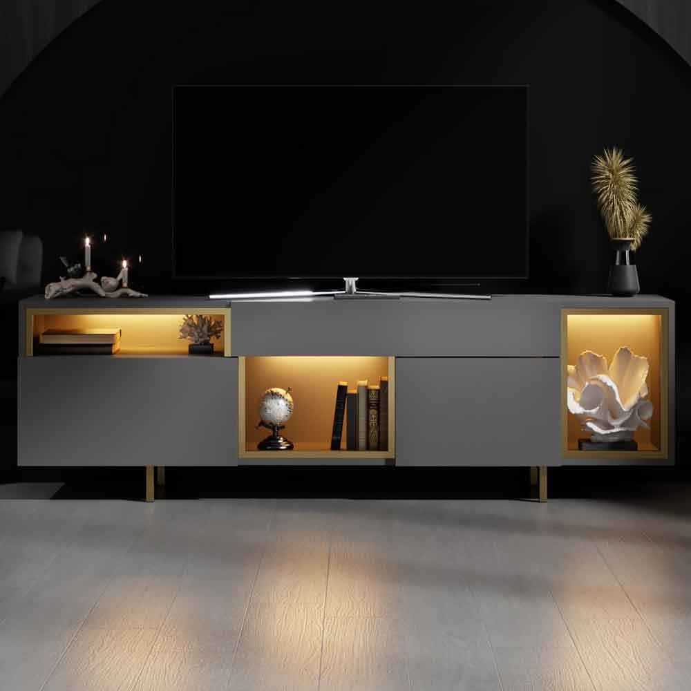 Norm Wooden LED TV Stand with 2 Doors in Anthracite and Gold